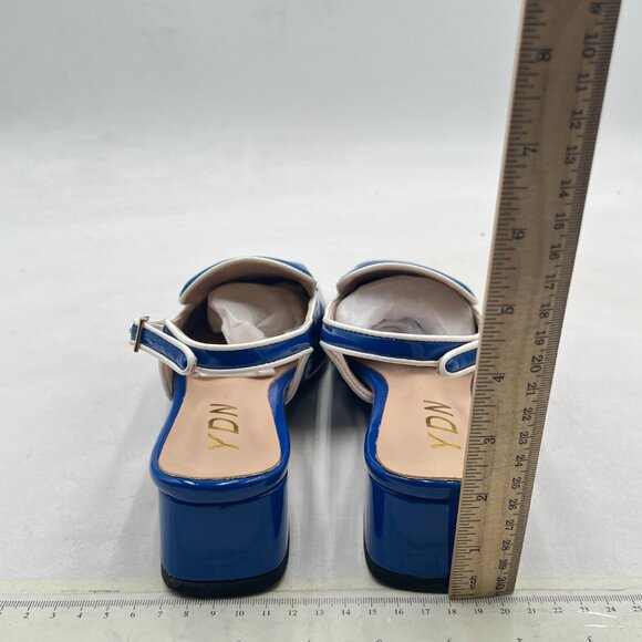 YDN Blue Square Toe Block Low Heels Slingback Formal Loafer Dressy Shoes Pump - Picture 5 of 8